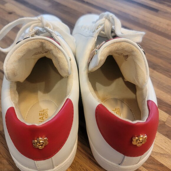 MICHAEL Michael Kors Mindy Floral Embellished White/Red Leather Sneakers - Picture 10 of 14